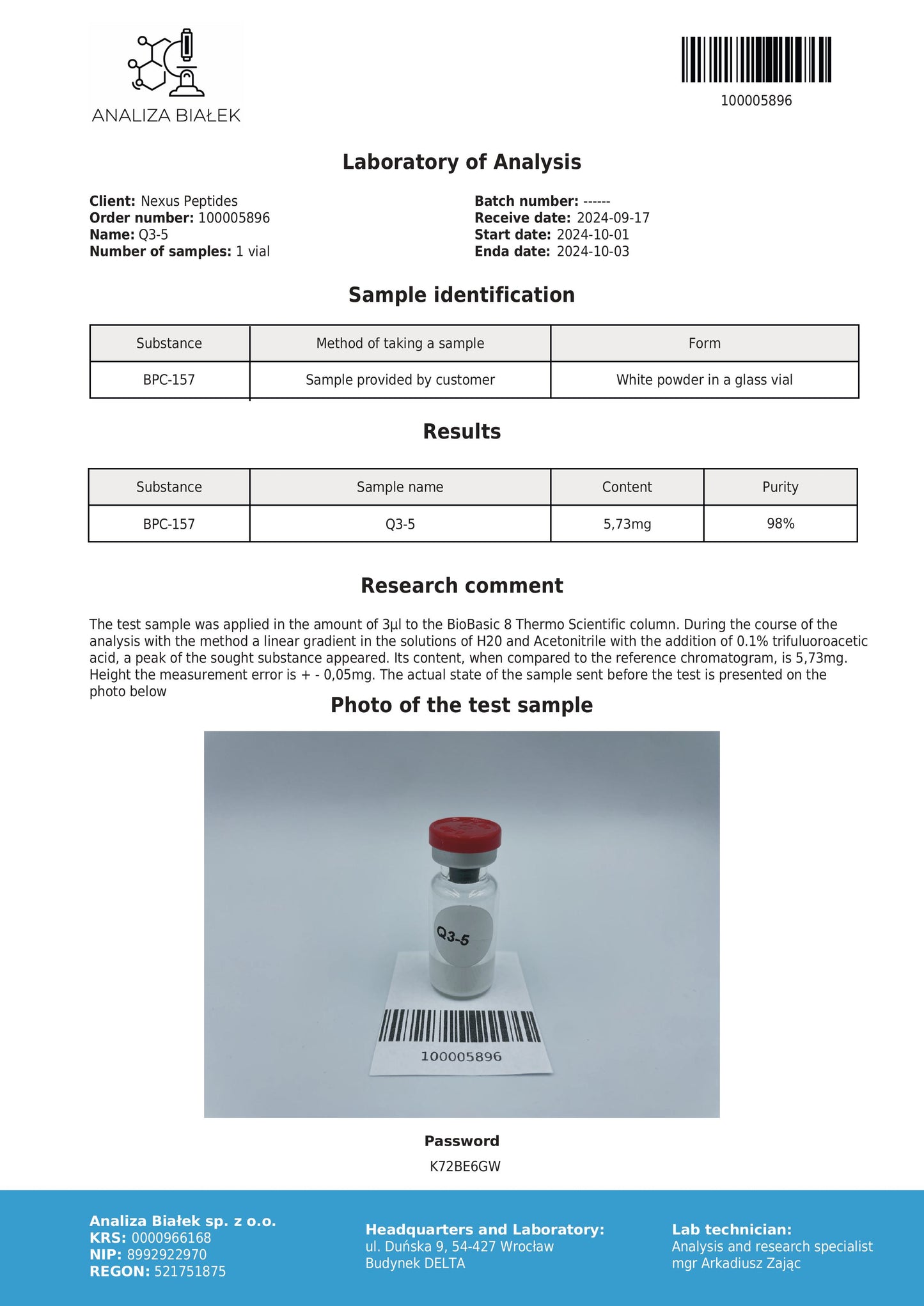 BPC157: 2-5mg*10 vials