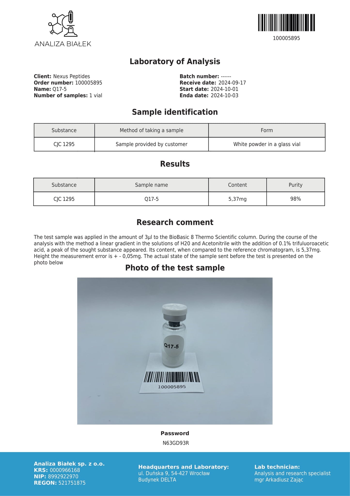 CJC1295 NO DAC: 2-5mg*10vials